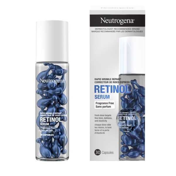 Bottle of Neutrogena Rapid Wrinkle Repair Retinol Serum Capsules with 30 capsules