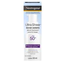 Boîte de 50 ml d’écran solaire Neutrogena Ultra Sheer avec FPS 50 en sérum hydratant pour le visage 